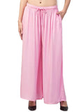 Women's Plus Size Relaxed Fit Viscose Rayon Palazzo Trousers (Pink) - GillKart