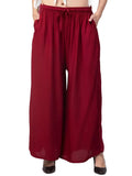 Women's Plus Size Relaxed Fit Viscose Rayon Palazzo Trousers (Maroon) - GillKart