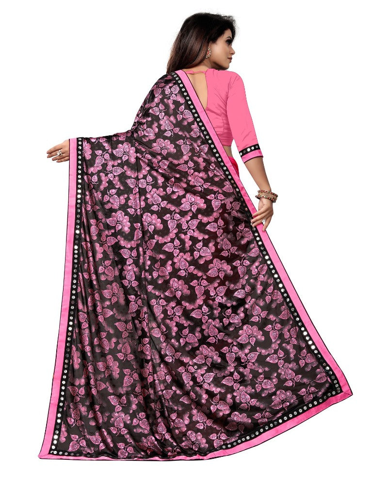 Women's Lycra Blend Saree with Blouse (Pink, 5-6 Mtrs) - GillKart