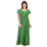 Women's Cotton Printed Maxi Nighty (Green) - GillKart