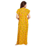 Yellow cotton printed maxi nightgown for daily wear, short sleeves and round neck