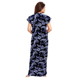 Blue cotton printed maxi nightgown with short sleeves and round neck for daily wear