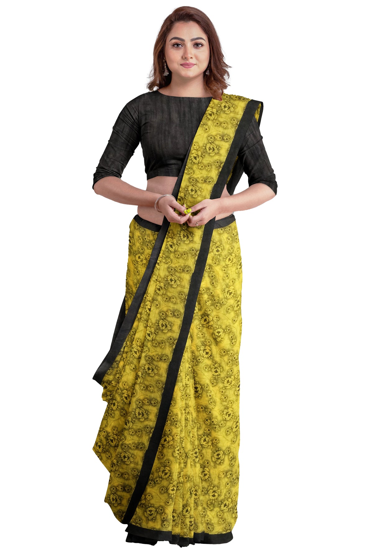 Women's Super Line Saree with Blouse (Yellow, 5-6 Mtrs) - GillKart