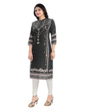 Olive Green 3/4 sleeve Masleen tunic long kurti for women, mandarin collar, knee length