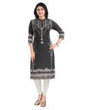 Olive green 3/4 sleeve Masleen tunic long kurti for women, mandarin collar, knee-length style