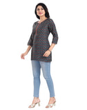 Blue 3/4 sleeve viscose blend tunic short top for women, round neck, ideal for casual wear
