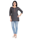 Blue viscose blend 3/4 sleeve tunic short top for women