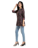 Black viscose blend 3/4 sleeve tunic top for women - short length, round neck
