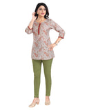Off-white viscose blend 3/4 sleeve tunic top for women, short length and round neck