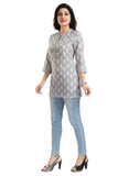 Women's 3/4th Sleeve Viscose Blend Tunic Short Top (Grey) - GillKart