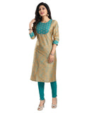 Women's 3/4th Sleeve Silk Blend Tunic Long Kurti (Beige) - GillKart