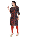 Women's 3/4th Sleeve Cotton Blend Tunic Long Kurti (Grey) - GillKart
