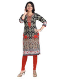 Women's 3/4th Sleeve Cotton Blend Tunic Long Kurti (Black) - GillKart