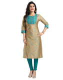Women's 3/4th Sleeve Silk Blend Tunic Long Kurti (Beige) - GillKart