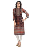 Brown 3/4 sleeve Masleen tunic long kurti, mandarin collar, knee-length clothing for women