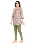 Off-white viscose blend 3/4 sleeve tunic top for women, short length and round neck