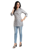 Women's 3/4th Sleeve Viscose Blend Tunic Short Top (Grey) - GillKart