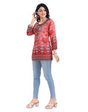 Women's 3/4th Sleeve Faux Crepe Tunic Short Top (Red) - GillKart
