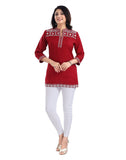 Women's 3/4th Sleeve Viscose Tunic Short Top (Red) - GillKart