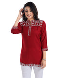 Women's 3/4th Sleeve Viscose Tunic Short Top (Red) - GillKart