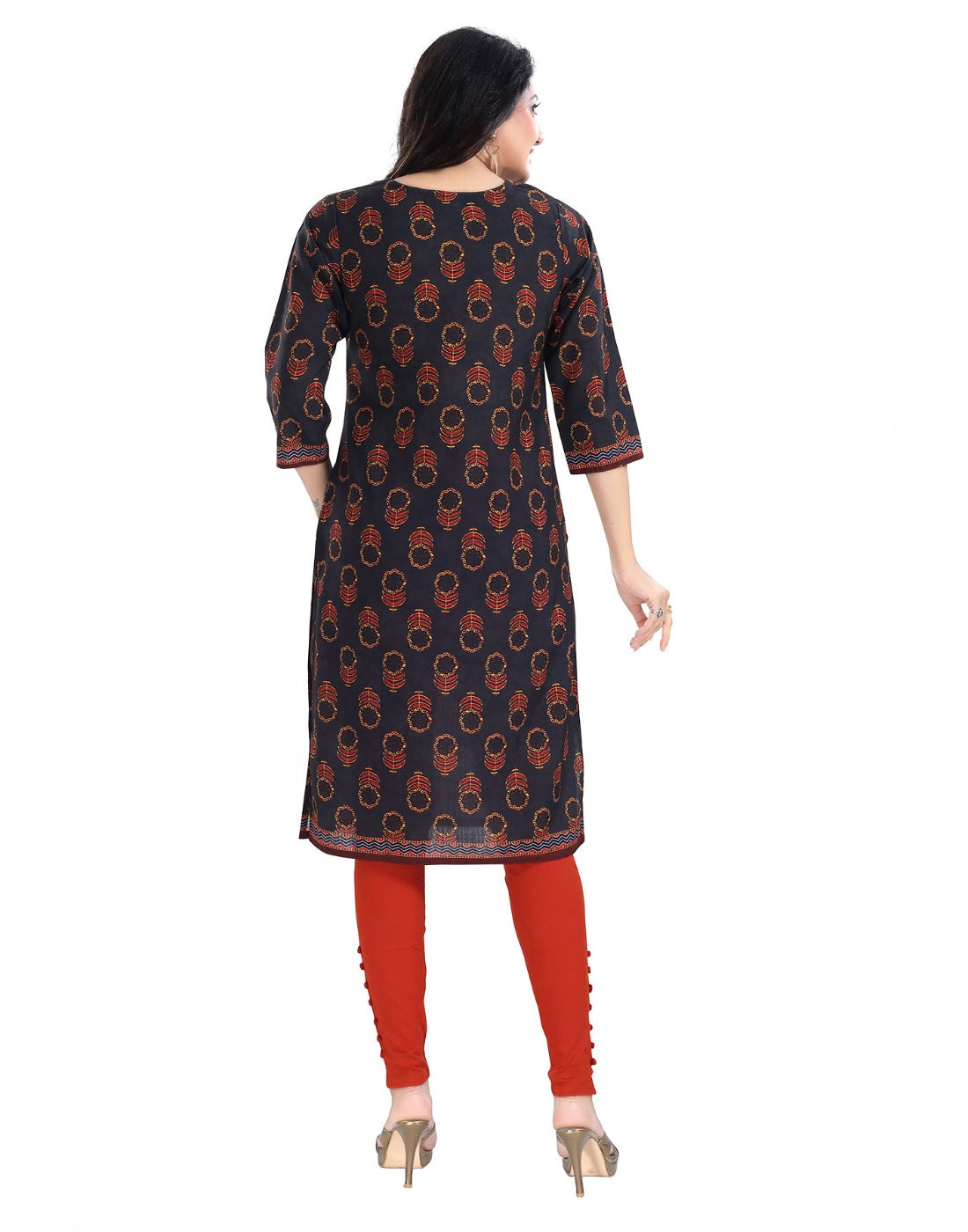 Women's 3/4th Sleeve Cotton Blend Tunic Long Kurti (Grey) - GillKart
