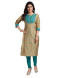 Women's 3/4th Sleeve Silk Blend Tunic Long Kurti (Beige) - GillKart