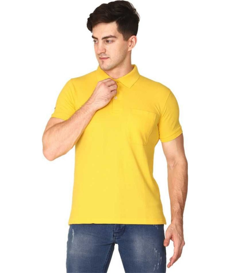 Men's Half Sleeve Polo Collar Cotton T Shirt (Yellow) - GillKart
