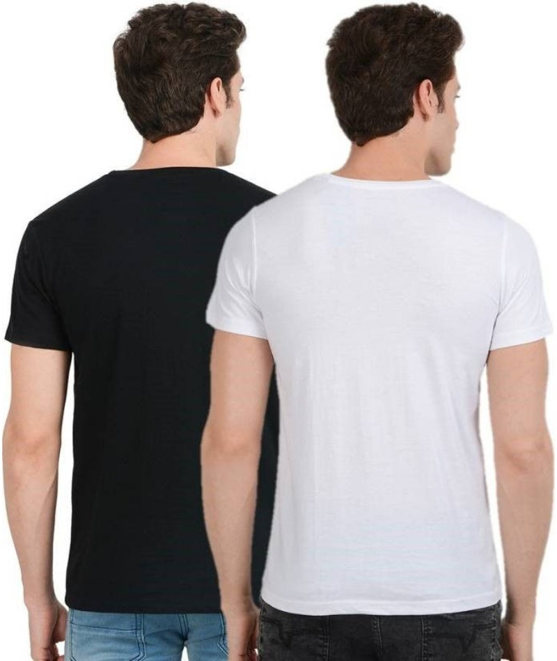 Men's Half Sleeve Round Neck Polyester T Shirt (Black And White) - GillKart