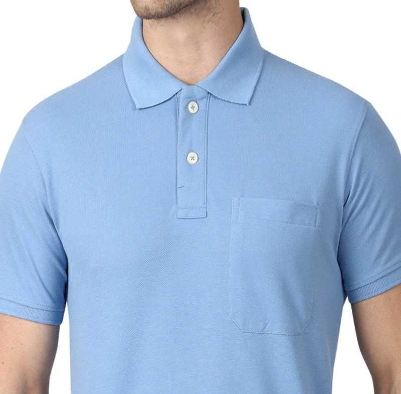 Men's Half Sleeve Polo Collar Cotton T Shirt (Sky Blue) - GillKart