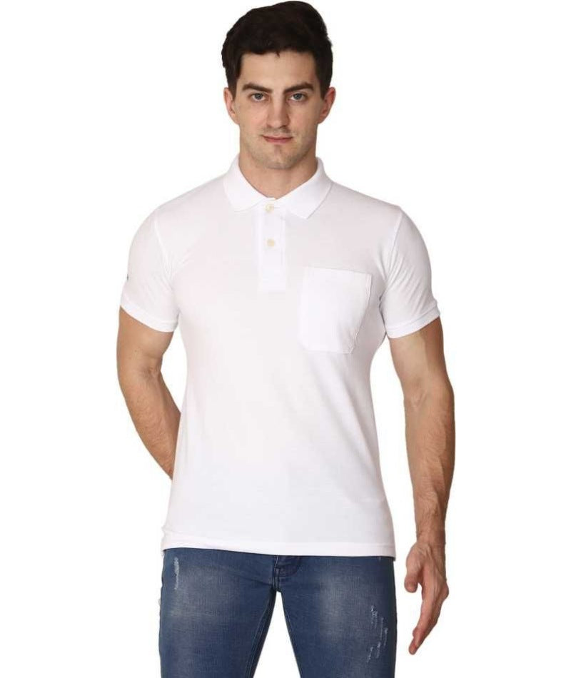 Men's Half Sleeve Polo Collar Cotton T Shirt (White ) - GillKart