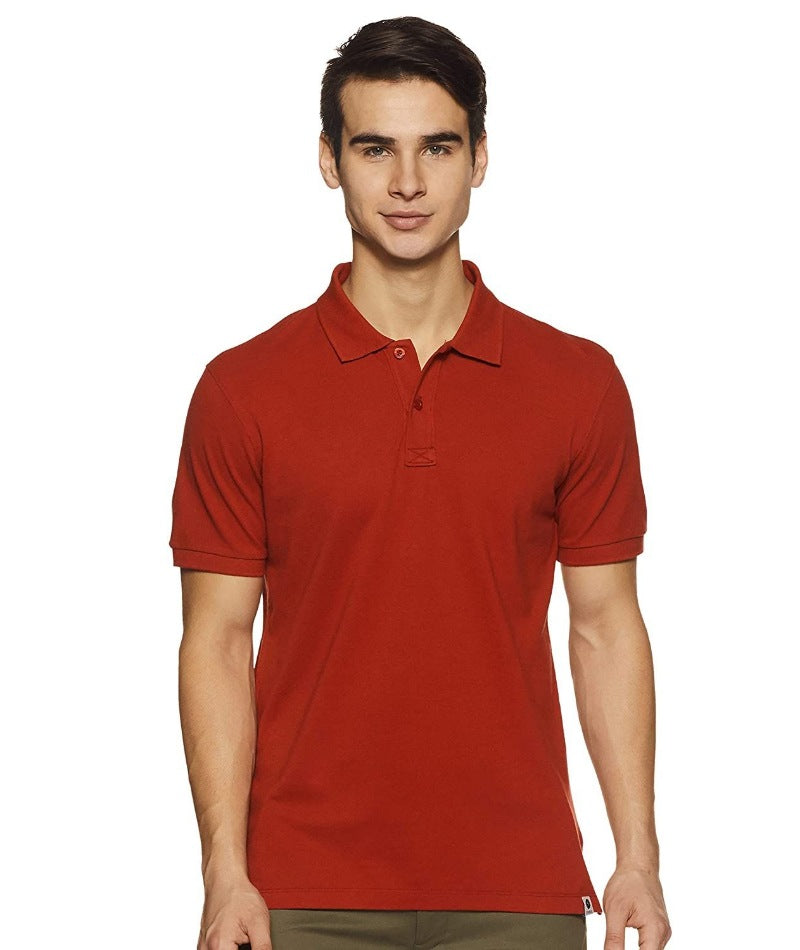 Men's Half Sleeve Polo Collar Cotton T Shirt (Red) - GillKart
