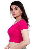 Women's Short Sleeve Cotton Lycra Readymade Blouse (Pink, Free Size) - GillKart