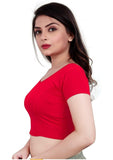 Women's Short Sleeve Cotton Lycra Readymade Blouse (Red, Free Size) - GillKart