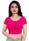 Women's Short Sleeve Cotton Lycra Readymade Blouse (Pink, Free Size) - GillKart