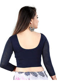 Women's 3/4 th Sleeve Cotton Lycra Readymade Blouse (Navy Blue, Free Size) - GillKart