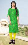 Women's Digial Print Rayon Tie Up 3/4th Sleeve Knee Length Kurti (Green) - GillKart
