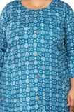 Women's Casual 3/4th Sleeve Regular Printed Pure Cotton Prince Cut A-Line Kurti (Blue) - GillKart