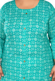 Women's Casual 3/4th Sleeve Regular Printed Pure Cotton Prince Cut A-Line Kurti (Turquoise) - GillKart