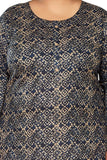 Women's Casual 3/4th Sleeve Golden Foil Printed Capsule Cotton Straight Kurti (Navy Blue) - GillKart