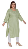 Women's Casual 3/4th Sleeve Imported Fabric Self Embroidered Straight Kurti With Lining (Pista Green) - GillKart