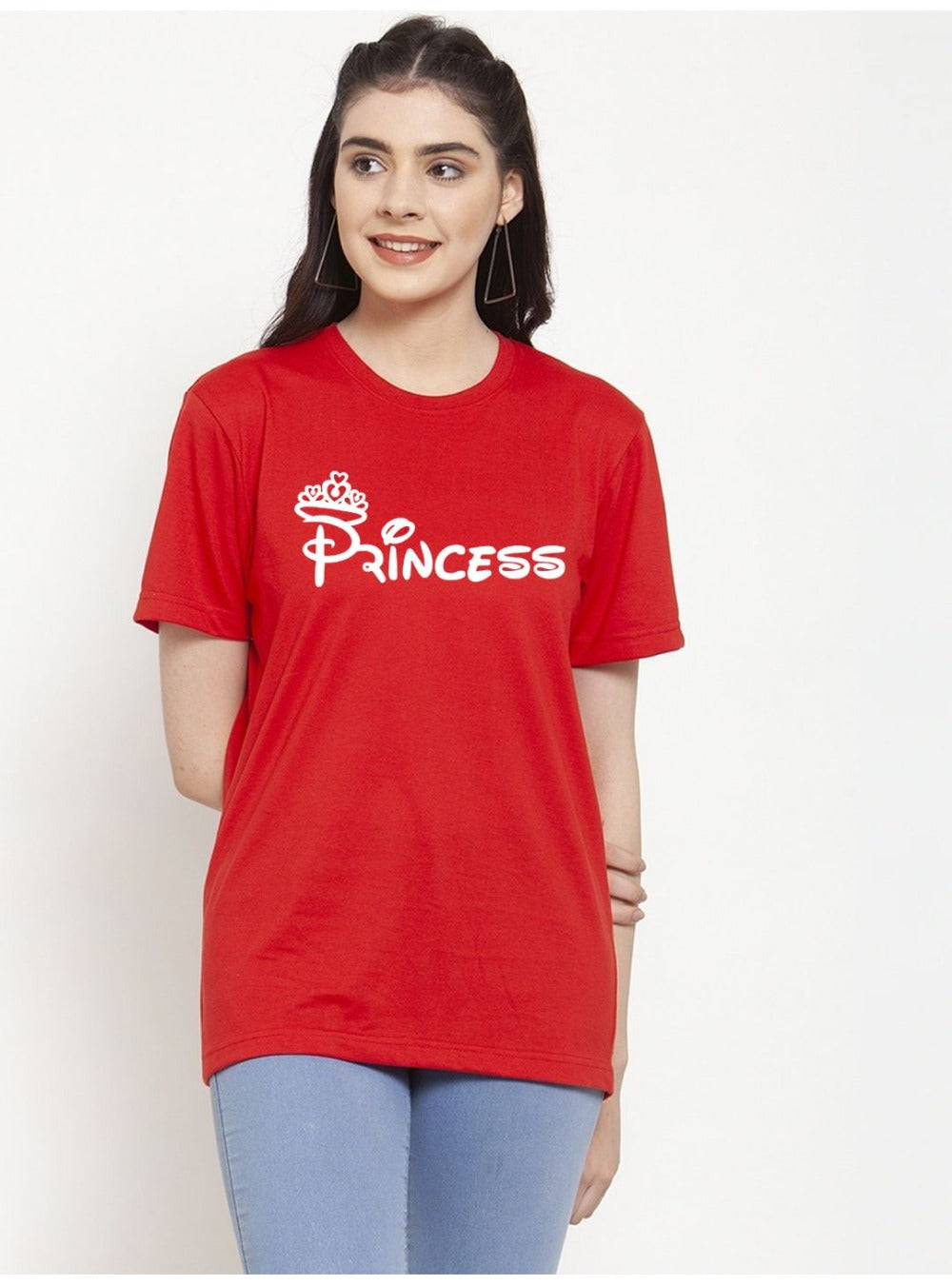 Women's Cotton Blend Princess Printed T-Shirt (Red) - GillKart