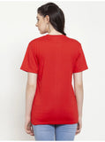 Women's Cotton Blend Graphic Cat Printed T-Shirt (Red) - GillKart
