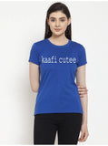 Women's Cotton Blend Kaafi Cutee Printed T-Shirt (Blue) - GillKart