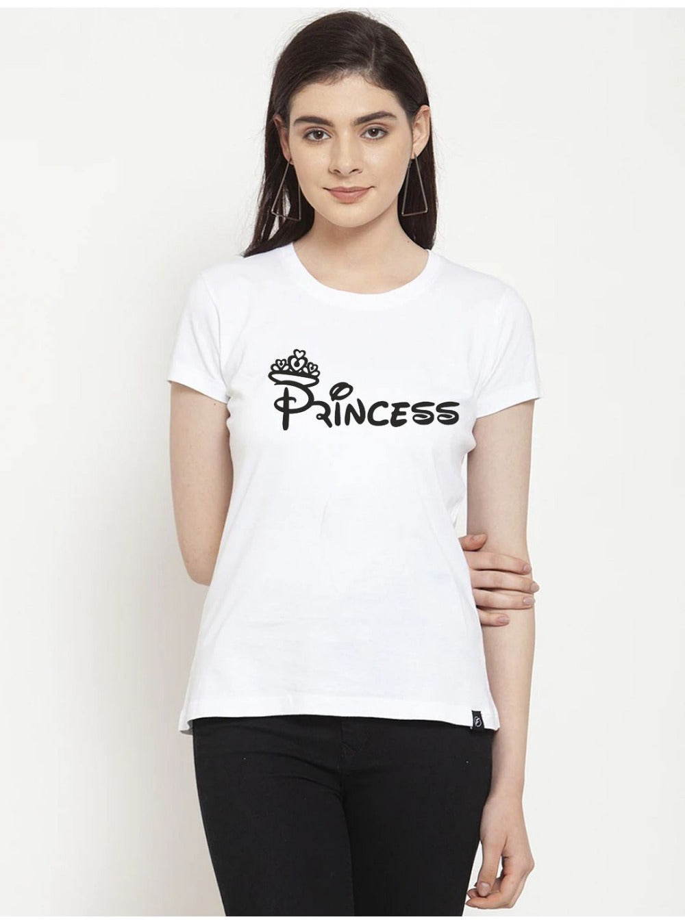 Women's Cotton Blend Princess Printed T-Shirt (White) - GillKart