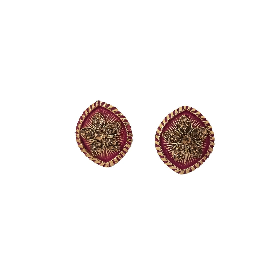 Women's Alloy Ceramic Stone And Designer Work Gold Plated Stud (Pink) - GillKart