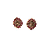 Women's Alloy Ceramic Stone And Designer Work Gold Plated Stud (Pink) - GillKart