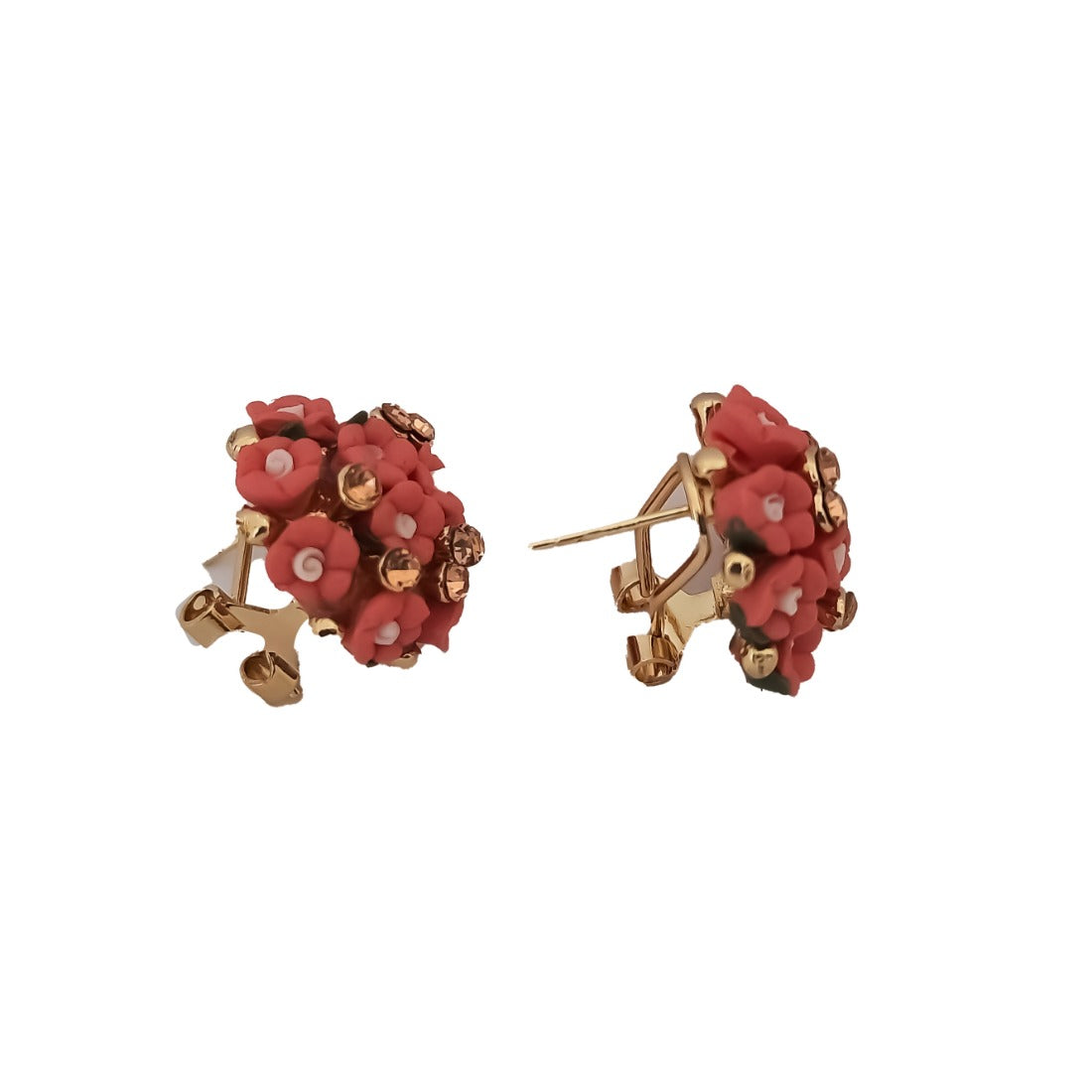 Women's Metal White Ceramic And Stones Gold Plated Stud (Peach) - GillKart