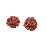 Women's Metal White Ceramic And Stones Gold Plated Stud (Peach) - GillKart