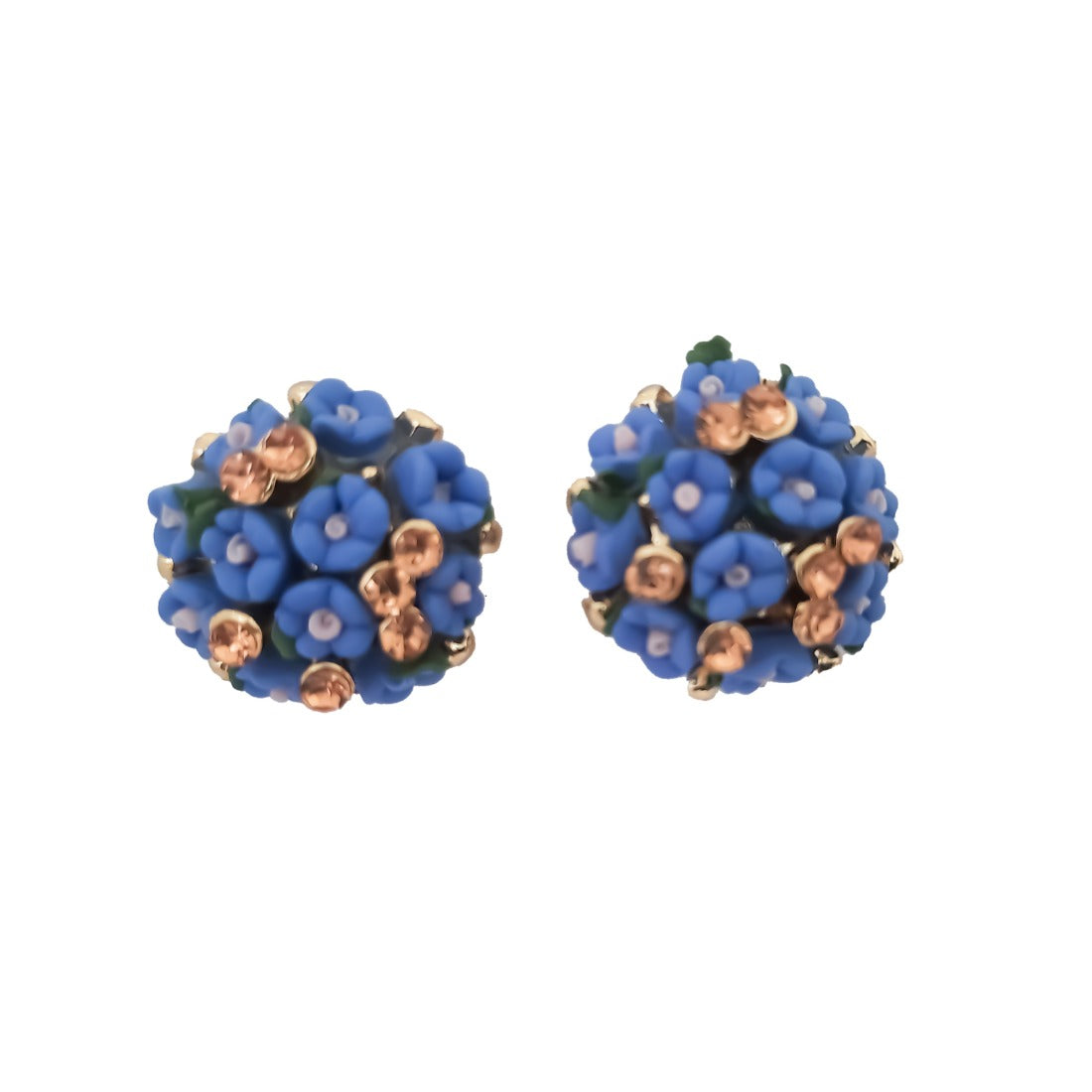 Women's Metal White Ceramic And Stones Gold Plated Stud (Blue) - GillKart