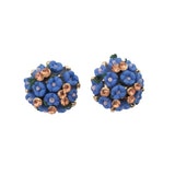 Women's Metal White Ceramic And Stones Gold Plated Stud (Blue) - GillKart